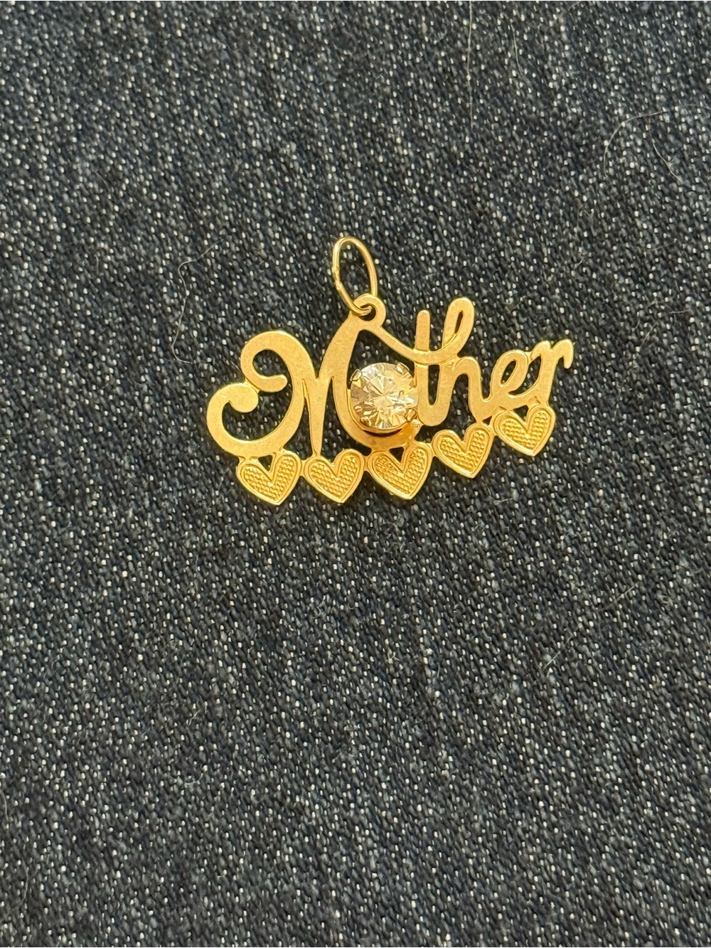 14K Gold "Mother" Pendant with Hearts and Stone Accent